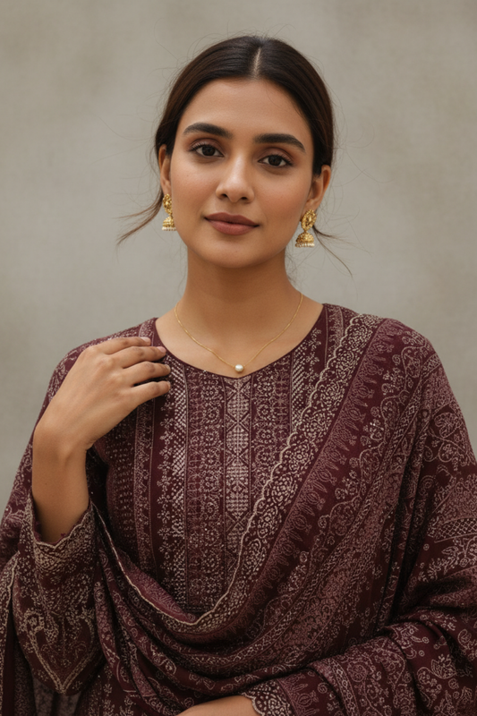 Garnet Crepe Readymade Sharara Set With Crepe Dupatta