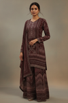 Garnet Crepe Readymade Sharara Set With Crepe Dupatta