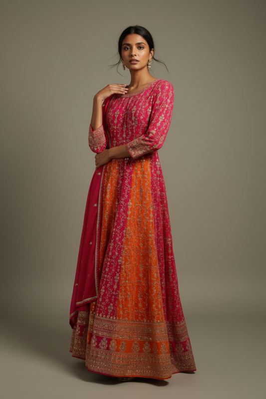 Rani Georgette Floor Length Readymade Suit With Georgette Dupatta