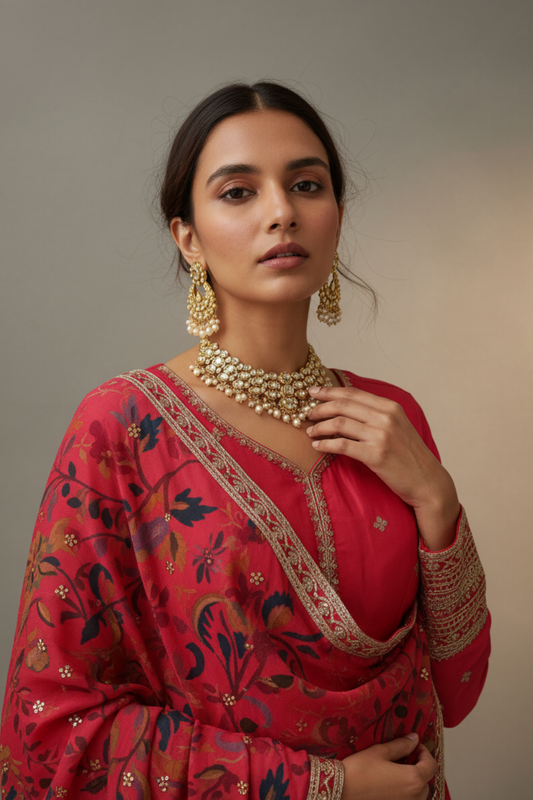 Rani Chinon Floor Length Readymade Suit With Chinon Dupatta