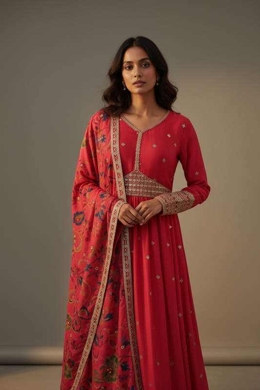 Rani Chinon Floor Length Readymade Suit With Chinon Dupatta