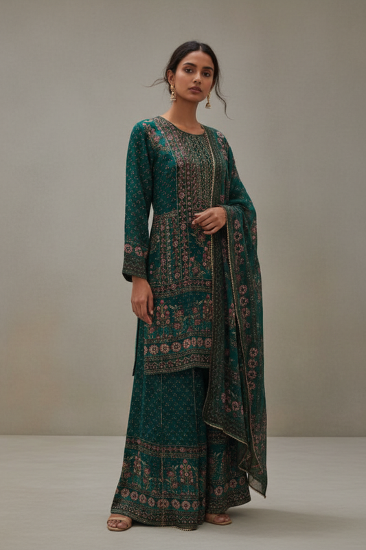 Rama Crepe Readymade Sharara Set With Crepe Dupatta