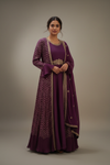 Wine Georgette Floor Length Readymade Suit and Shrug With Net Dupatta
