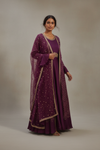Wine Georgette Floor Length Readymade Suit and Shrug With Net Dupatta