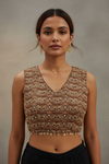 Black Crepe Readymade Suit With Dhoti Skirt & Shrug