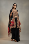 Black Crepe Readymade Suit With Dhoti Skirt & Shrug