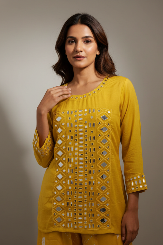 Mango Gold Dola Readymade Suit With Palazzo Pant
