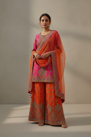 Rani Crepe Readymade Suit and Sharara Set With Crepe Dupatta