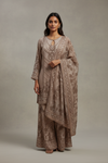 Tussar Crepe Readymade Suit And Sharara With Crepe Dupatta
