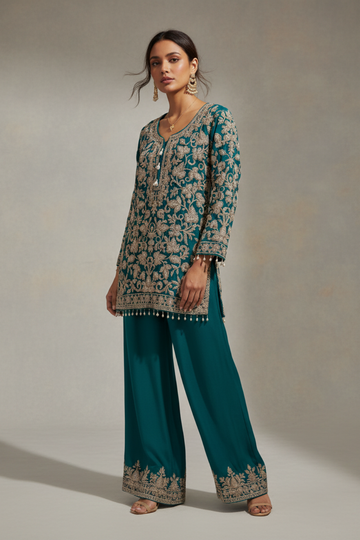 Rama Chinon Readymade Sharara Set With Chinon Dupatta