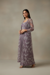 Mauve Net Readymade Suit With Dhoti Skirt & Shrug