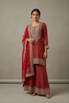 Rani Crepe Readymade Sharara Set With Crepe Dupatta
