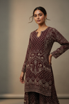 Garnet Crepe Readymade Suit And Sharara With Crepe Dupatta