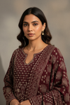Garnet Crepe Readymade Suit And Sharara With Crepe Dupatta