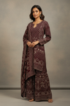 Garnet Crepe Readymade Suit And Sharara With Crepe Dupatta