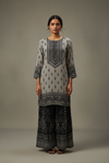 Grey Crepe Readymade Sharara Set With Crepe Dupatta