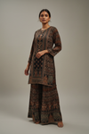 Matelic Grey Crepe Readymade Sharara Set With Crepe Dupatta