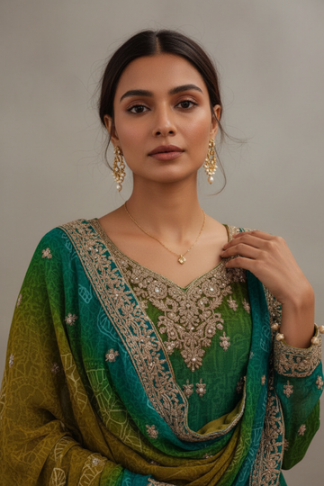 Rama Organza Readymade Suit And Sharara With Organza Dupatta