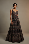 Black Crepe Floor Length Readymade Suit With Crepe Dupatta