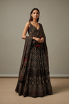 Black Crepe Floor Length Readymade Suit With Crepe Dupatta