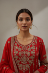 Red Organza Readymade Suit And Sharara With Organza Dupatta