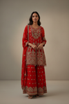 Red Organza Readymade Suit And Sharara With Organza Dupatta