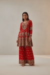 Red Organza Readymade Suit And Sharara With Organza Dupatta
