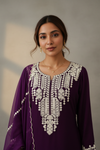 Purple Dola Readymade Sharara Set With Organza Dupatta