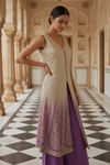 Tussar Mauve Loom Readymade Suit & Palazzo Pants With Georgette Dupatta