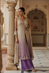 Tussar Mauve Loom Readymade Suit & Palazzo Pants With Georgette Dupatta