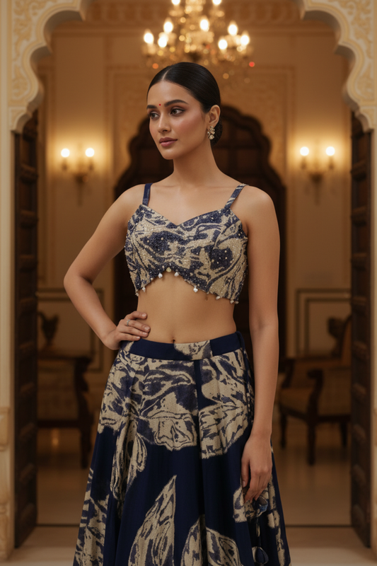 Navy Blue Georgette Readymade Sharara Set With Shrug