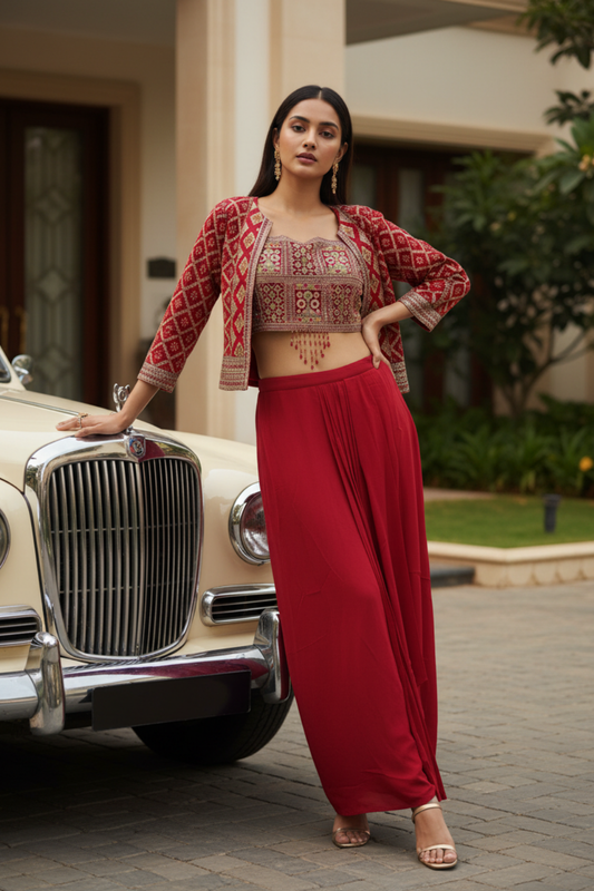 Rani Crepe Readymade Sharara Set With Jacket