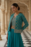 Rama Green Crepe Readymade Sharara Set With Jacket