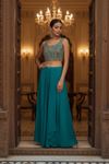 Rama Green Crepe Readymade Sharara Set With Jacket
