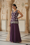 Mauve Chinon Readymade Sharara Set With Chinon Dupatta