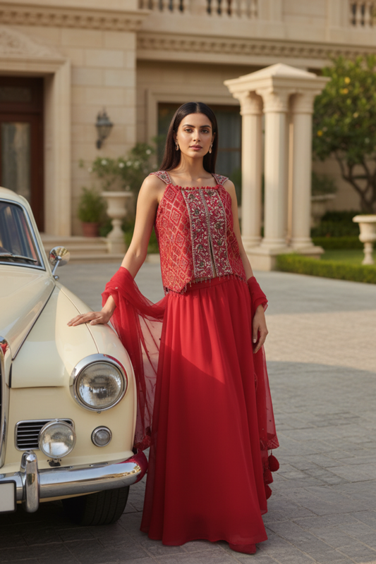 Rani Georgette Readymade Sharara Set With georgette Dupatta