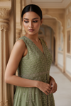Pista Crush Tissue Readymade Sharara Set With Tissue Dupatta