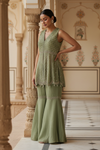 Pista Crush Tissue Readymade Sharara Set With Tissue Dupatta