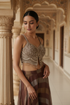 Brown Organza Readymade Sharara Set With Shrug