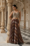 Brown Organza Readymade Sharara Set With Shrug