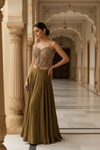 Mehndi Crepe Readymade Sharara Set With Organza Dupatta