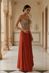 Rust Crepe Readymade Sharara Set With Organza Dupatta