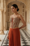 Rust Crepe Readymade Sharara Set With Organza Dupatta