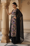 Black Chinon Readymade Suit & Palazzo Pants With Net Dupatta