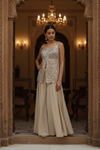 Off White Shimmer Readymade Sharara Set With Shimmer Dupatta