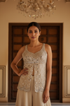 Off White Shimmer Readymade Sharara Set With Shimmer Dupatta
