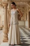 Off White Shimmer Readymade Sharara Set With Shimmer Dupatta