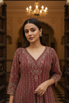 Garnet Georgette Readymade Suit & Leggings With Chinon Dupatta
