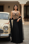 Black Crepe Readymade Sharara Set With Organza Dupatta