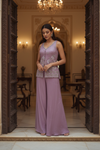 Mauve Shimmer Readymade Sharara Set With Tissue Dupatta